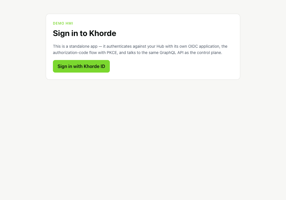 The demo HMI's login screen: a Sign in with Khorde ID button